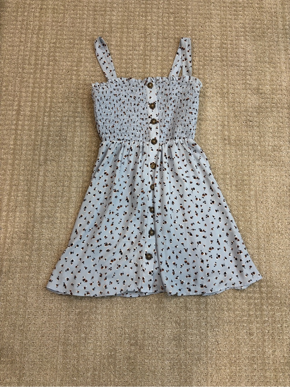 Smocked Strap Dress in Light Blue Floral